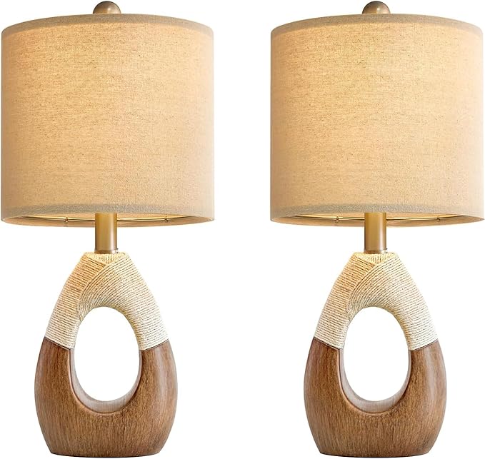 OYEARS Boho Table Lamps Bedroom Living Room Set 2,Suitable for Small Space,Farmhouse RattanTable Lamp 19”Rustic Egg Design Resin Light Decoration,Nightstand Bedside Lamps for Office Study Rest - Bloomnest