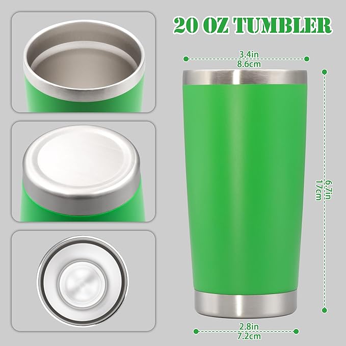20 oz Tumbler with lid Double Wall Vacuum Insulated Tumblers Stainless Steel Coffee Mug Travel Coffee Tumbler Powder Coated Tumbler Cup Keep Hot&Cold - (Green 12 Pack) - Bloomnest