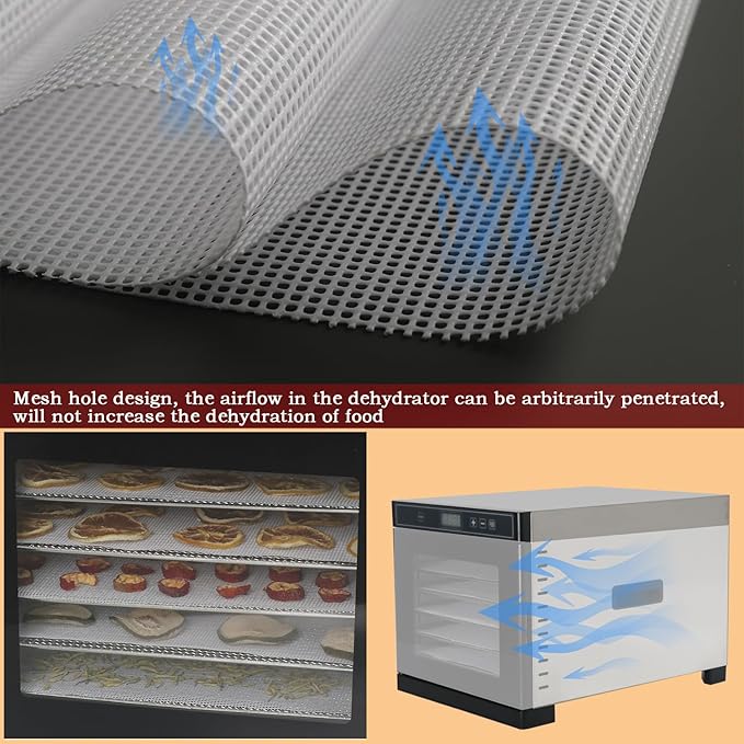 Non-Stick Silicone Dehydrator Liners: 11.4x11.4 inch Fit Cercker/CE-12 Fendia/FDS-10 BPA-Free Easy Clean Reusable Mesh Sheets for Healthy Snacks 12-Pack - Bloomnest