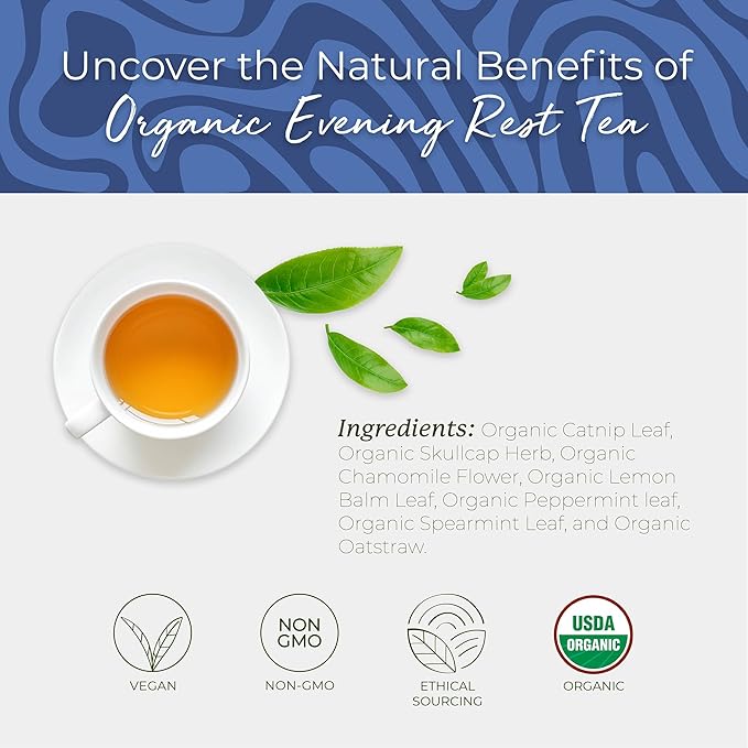 Starwest Botanicals Organic Evening Rest Tea - Caffeine Free Herbal Tea Blend for Sleep, Contains Chamomile & Lemon Balm, String Free Sachets, USDA Organic, Non GMO - 20 Tea Bags - Bloomnest