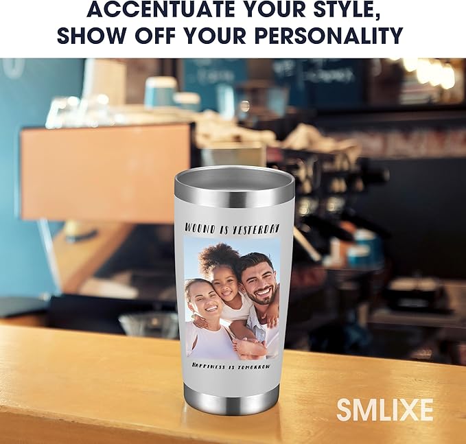 Personalized Custom Tumbler Print in USA 20oz Stainless Steel Coffee Cup with Lid & Straw Double Wall Insulated Tumbler with Colorful Text Logo Photo - Bloomnest