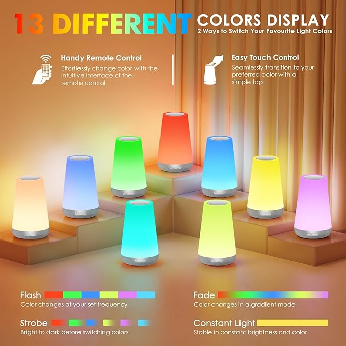 Auxmir Night Light for Kids Baby, 2500mAh13 RGB Colors & 5 Brightness, Portable Rechargeable LED Bedside Lamp for Baby Nursery, Night Lights for Bedroom Living Room Bathroom Hallways, Silver - Bloomnest