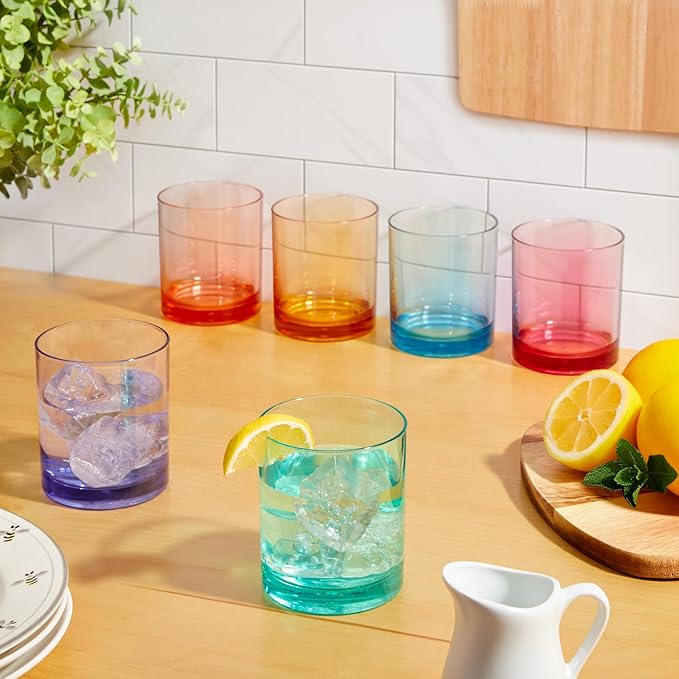 US Acrylic Classic Plastic Reusable Drinking Glasses (Set of 6) 12oz Rocks Cups Assorted Colors | BPA-Free Tumblers, Made in USA | Top-Rack Dishwasher Safe - Bloomnest