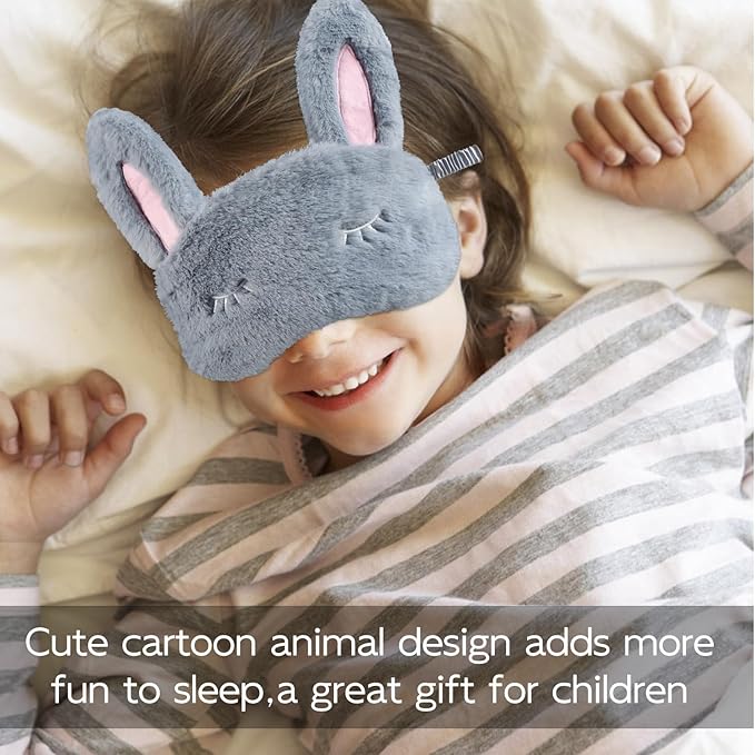 Cute Animal Sleeping Mask Sleep Mask, Soft Plush Rabbit Eye Mask for Travel Nap Sleeping Blindfold Eye Cover Eyeshade for Adult Kids Girls Teens Men Women - Rabbit, Gray - Bloomnest