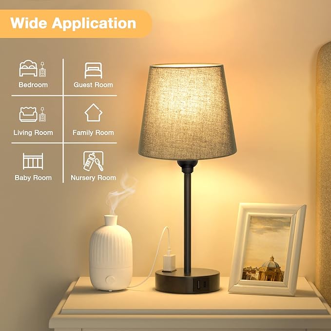 Acaxin Black Lamp for bedrooms Set of 2 - Nightstand Bedroom Lamp with USB C Port and AC Outlet Charging, 3 Way Dimmable Touch Control Bed Side Table Lamp, Small Night Stand Light for Men/Kids - Bloomnest