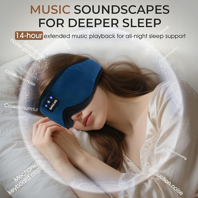 Sleep mask Headphones,100% Blackout 3D Zero Eye Pressure Bluetooth Sleep mask Breathable Eye mask with Bluetooth Headphones Sleep Headphones for Side Sleepers, 14H Playtime&Bluetooth 5.4 Blue - Bloomnest