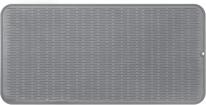 Silicone Dish Drying Mat for Multiple Usage,Easy clean,Eco-friendly,Heat-resistant Silicone Mat for Kitchen Counter or Sink,Refrigerator or Drawer Liner Grey 5XL 36inches x 18inches - Bloomnest