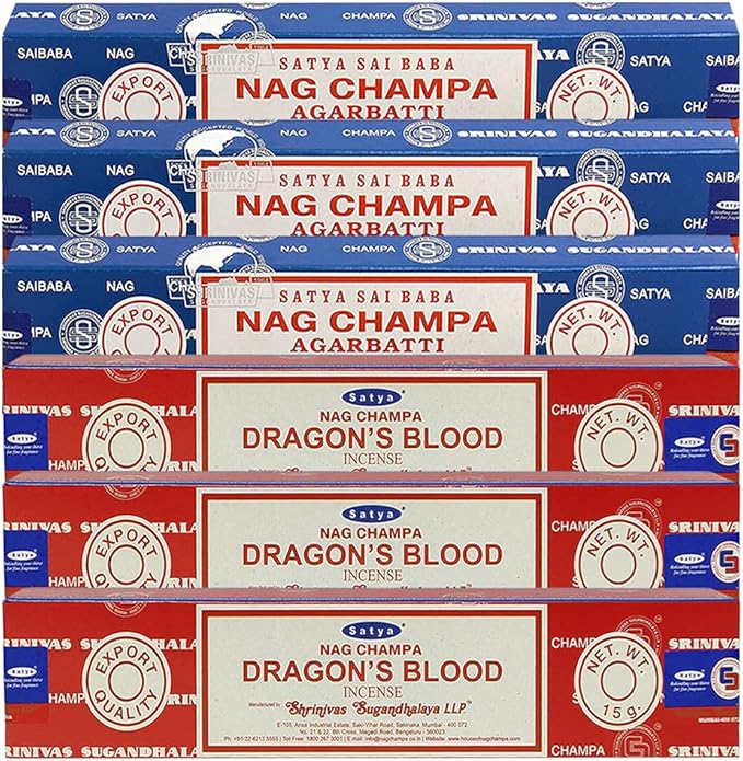 Nag Champa Dragons Blood Incense Sticks & Holder Bundle Variety Pack from House of Satya Incense Sticks and Trumiri TRUMIRI