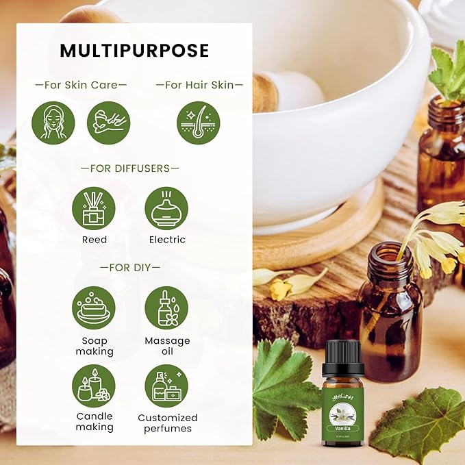 yethious 2 Pack Vanilla Essential Oil for Skin, Diffuser Organic 100% Pure Vanilla Aromatherapy Oil Vanilla Fragance Oil - Bloomnest