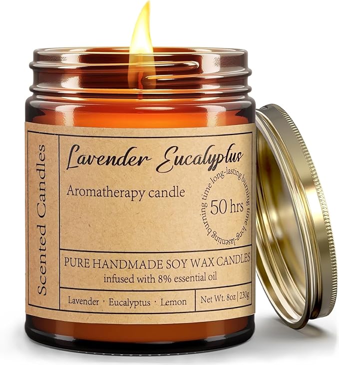 Lavender Eucalyptus Candles for Home Scented - Aromatherapy Candles for Women Relaxation Anxiety Stress Relief Claming Candles Gifts for Birthday Christmas Soy Wax Candle (2pk | 16oz) - Bloomnest
