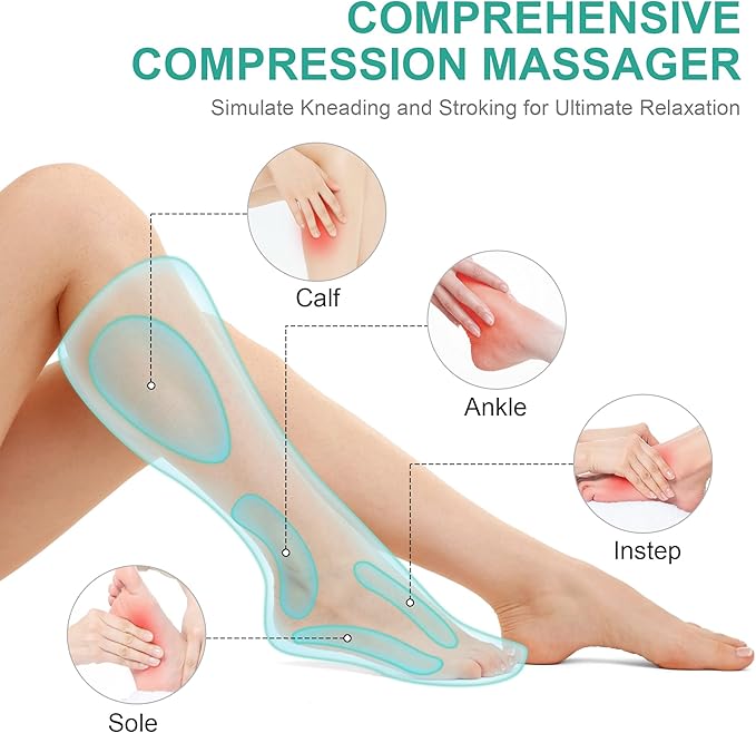 Medcursor Air Compression Leg Massager, Calf and Foot Massager for Circulation and Swelling Relief, Adjustable Massage Boots for Home Office Use - 3 Modes, 3 Intensities, 2 Timers, No Heat - Bloomnest