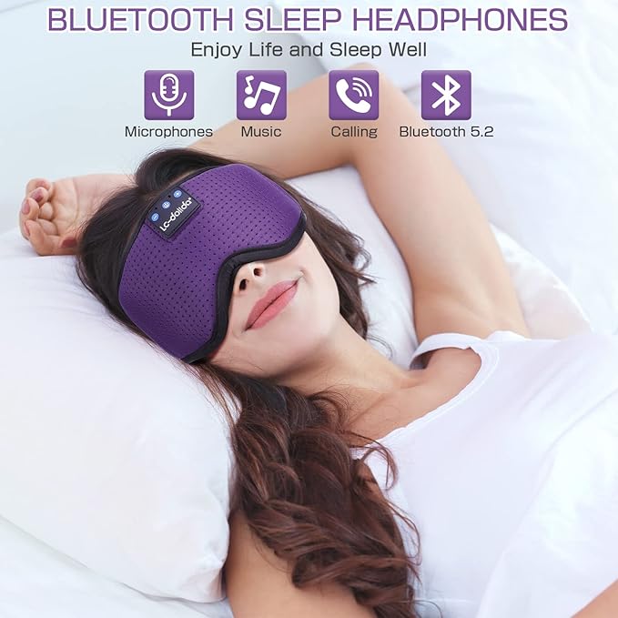 LC-dolida Sleep Headphones, Silk Sleep Mask Bluetooth Wireless Music Eye Mask, Sleeping Headphones for Side Sleepers Sleep Mask with Bluetooth Headphones Ultra-Thin Stereo Speaker Perfect for Sleeping - Bloomnest