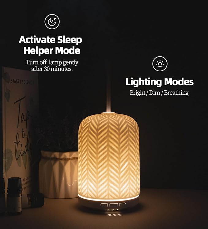 Essential Oil Diffuser – 2.4MHz Ultrasonic Aromatherapy Diffuser, Health Night Light, Timer & Auto Shut-Off, BPA-Free, 120ml Ceramic Oil Diffuser for Bedroom, Office, Spa, Yoga - Bloomnest