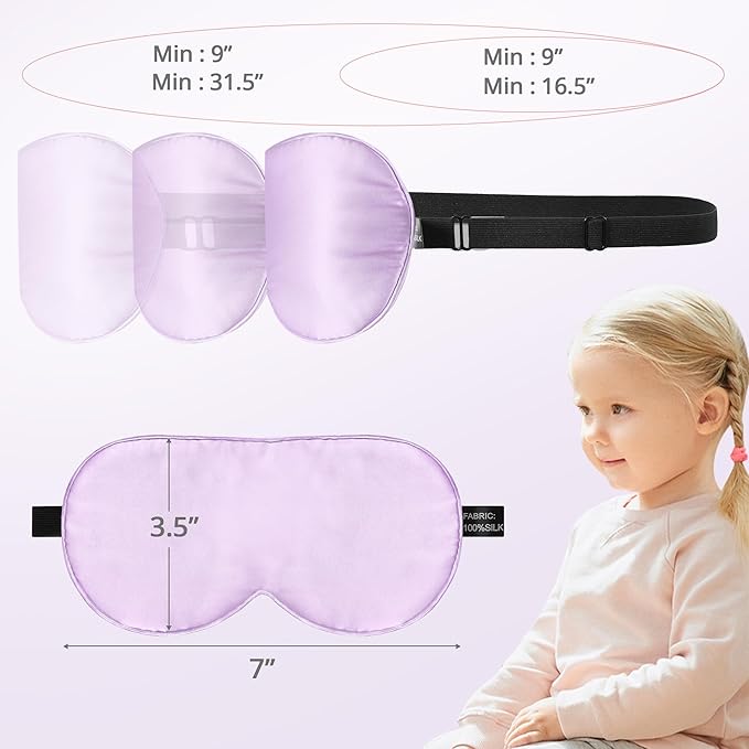 Kids Sleep Mask Eye Cover, 100% Real Natural Pure Silk Eye Mask with Adjustable Strap, Blindfold Kids Eye Mask for Sleeping, Eye Shade for Boys Girls and Adult, Pressure-Free Comfort (Purple) - Bloomnest