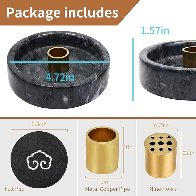 Handmade Natural Marble Incense Holder for Sticks and Cones-with 9 Holes,Multi-Functional Incense Burner Holder for Incense Sticks and Cones,Perfect Home Decor(Black Marble, 4.7inch - Bloomnest