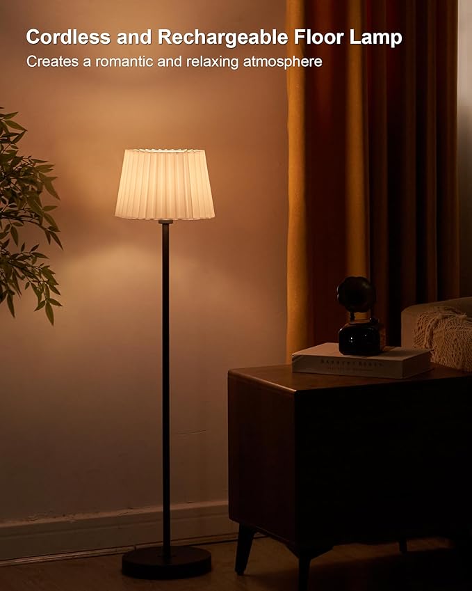 UMEXUS Cordless Rechargeable Floor Lamp for Bedroom, 57" Battery Operated Dimmable Floor Lamp, Small Corner Standing Light with Remote & Timer Portable Bedside Outdoor Patio Kids Room Ambient Lighting - Bloomnest