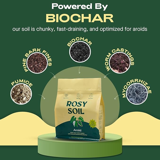 Rosy Soil Aroid Soil Potting Mix - Peat-Free, Microbially Active Biochar Powered Soil for Aroids - Superior Aeration & Drainage for Aroid Plants - Ideal for Indoor Gardening - 4 Quarts - Bloomnest