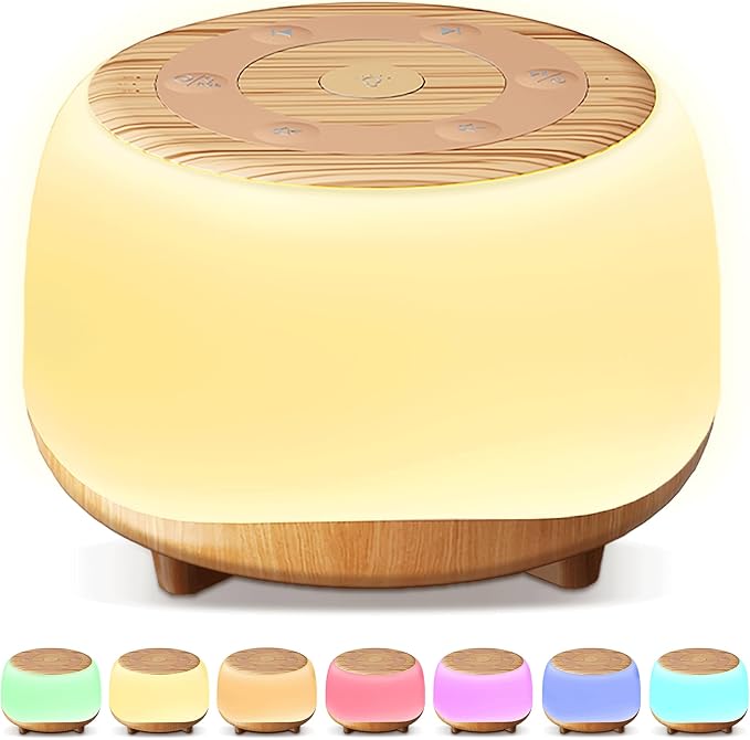White Noise Sound Machine with 7 Colors Night Light 34 Soothing Sounds, Portable Sound Machine for Baby Adults Kids Sleep with 30 Volume Levels 4 Timers Adjustable Brightness (Wood Grain) - Bloomnest