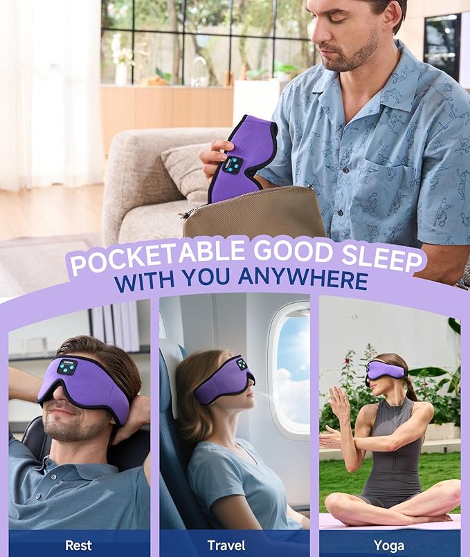 Voerou Sleep Headphones Bluetooth 5.4 Eye Mask, Sleep Mask with Bluetooth Headphones Wireless for Side Sleepers, Bulit-in Ultra-Thin Stereo Speakers Suitable for Sleep, Cool Gadgets for Men Women - Bloomnest