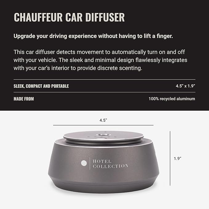 Hotel Collection Chauffeur Car Scent Diffuser Portable Air Freshener Luxury Nebulizing Diffuser Aromatherapy Diffuser for Essential Oils Cordless Super Quiet Device Oil Not Included - Bloomnest