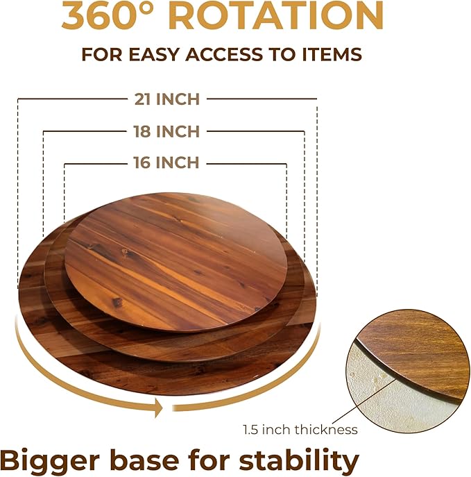 16" Acacia Wood Turntable Organizer | Lazy Susan for Table Top, Cabinet or Pantry | Wooden Rotating Tray for Kitchen Countertop, Durable, Easy to Clean, No Assembly Needed - Bloomnest