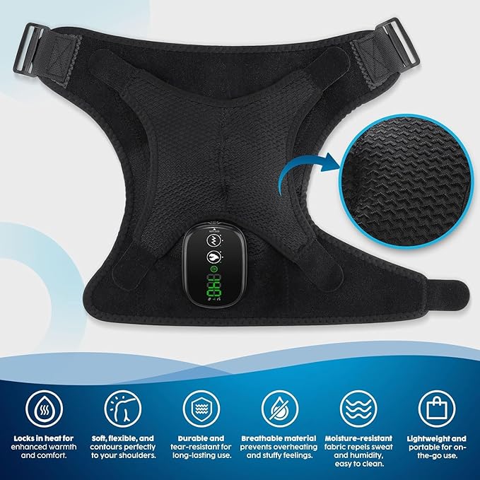 Cordless Shoulder Heating Pad with Massage, Heated Shoulder Wrap with Massage for Rotator Cuff Shoulder Brace, Shoulder Massager for Pain Relief Deep Tissue, Black - Bloomnest