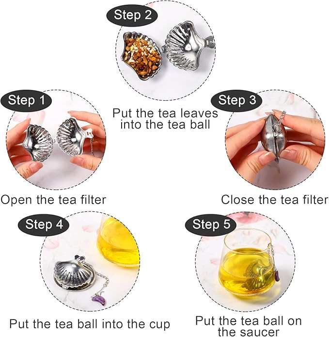 Cunhill 4 Sets Loose Tea Infusers Stainless Steel Teaballs Cute Tea Strainers Steeper Filters with Crystal Stone Pendants and Drip Tray Teacups Accessories(Cute Style) - Bloomnest