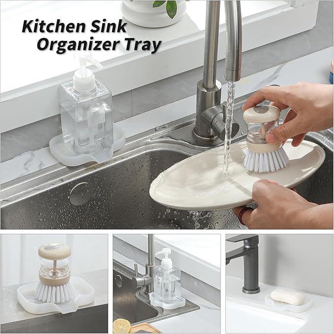 Silicone Bathroom Soap Dishes with Drain Spout-Bathroom and Kitchen Sink Organizer,Sponge Holder,Dish Soap Tray,Perfect for Dispenser,Scrubber,Bottle,Cup on Counter Translucent 4.9"×3.2" - Bloomnest
