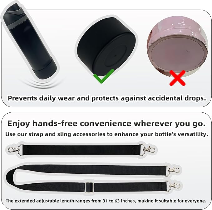 Silicone Boot Set for Owala Water Bottle 24 oz, 32 oz, 40 oz - Includes Non-Slip Sleeve, Shoulder Strap & Handle Strap, Perfect Owala Accessories, Fits Owala Tumbler, Owala FreeSip, Candy Coated SITKOL