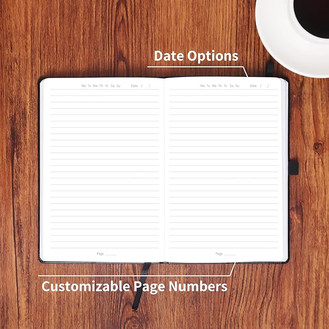 Black A5 Liend Journal Notebook, 7mm College Ruled Notepad, Journaling for Writing, Work, School, Travel and Note Taking, Hardcover 224 Pages (112 Sheets) 5.5 x 8.3 inches (8 Pack) - Bloomnest