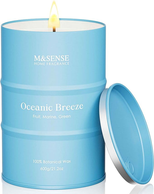 M&SENSE Oceanic Breeze Scented Candles Summer Soy Candle, Beach Candles Scented for Stress Relief Meditation Relaxing, Housewarming Gifts for Women Men, 11.3oz 70 Hour Long Burning - Bloomnest