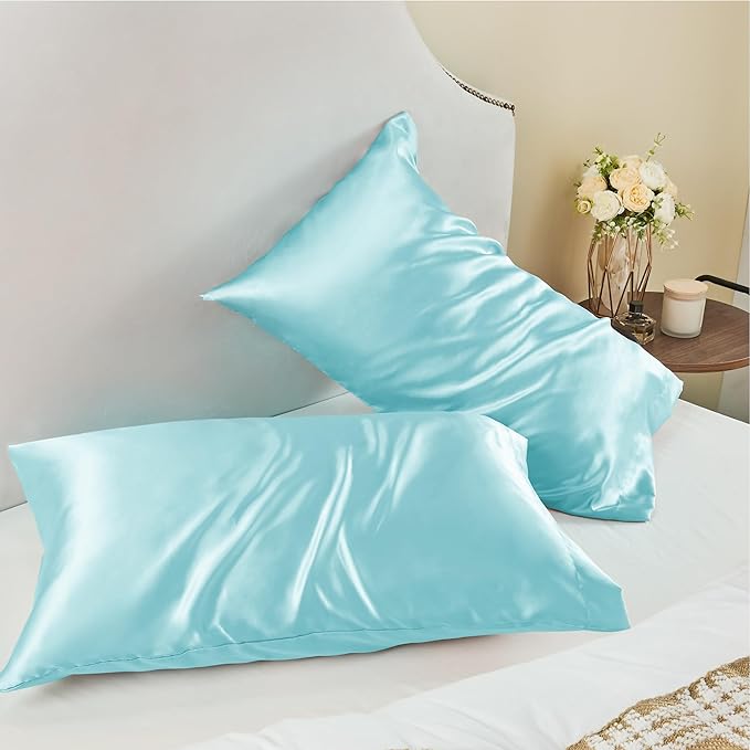 BEDELITE Satin Pillowcase for Hair and Skin, Super Soft and Cooling Similar to Silk Pillow Cases 2 Pack with Envelope Closure, Gift for Women Men(20"x26" Standard Size, Blue) - Bloomnest