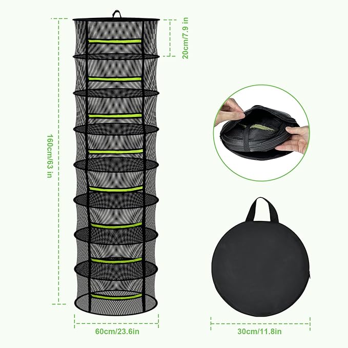 8 Layer Large Capacity Herb Drying Rack, Collapsible Hanging Mesh Net with Green Zipper, Hooks & Bonus Garden Scissors, Bulk Drying for Fresh Herbs, Flowers & Plants – Indoor Outdoor (23.62") - Bloomnest