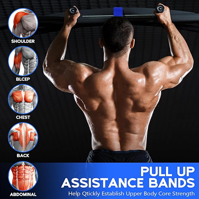 Pull Up Assistance Bands, Adjustable Heavy Duty Resistance Band for Pull Up, 3 Pull Up Bands, Comfortable Fabric Feet/Knee Rest, Assistance Bands for Pull-Up, Home Fitness, Body Stretching - Bloomnest