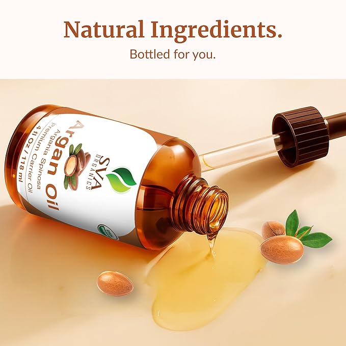 SVA Argan Oil Organic - 4 Fl Oz – 100% Natural Cold Pressed Organic Argan Oil - for Face, Skin Care, Hair Care, Scalp Massage & Body Massage – Carrier Oil with Dropper - Bloomnest
