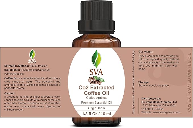 SVA Coffee Essential Oil – 1/3 Fl Oz – 100% Natural Coffee Oil - for Diffuser, Hair Care, Face, Skin Care, Aromatherapy, Scalp and Body Massage, Soap and Candle Making - Bloomnest