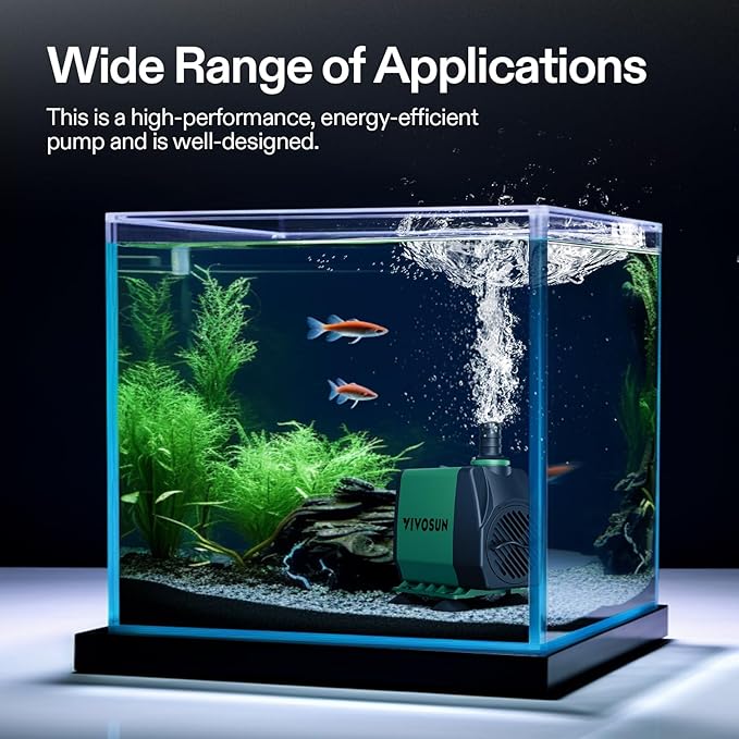 VIVOSUN 800GPH Submersible Pump(3000L/H, 24W), Ultra Quiet Water Fountain Pump with 10ft. High Lift with 6.5ft. Power Cord, 3 Nozzles for Fish Tank, Pond, Aquarium, Statuary, Hydroponics Green - Bloomnest