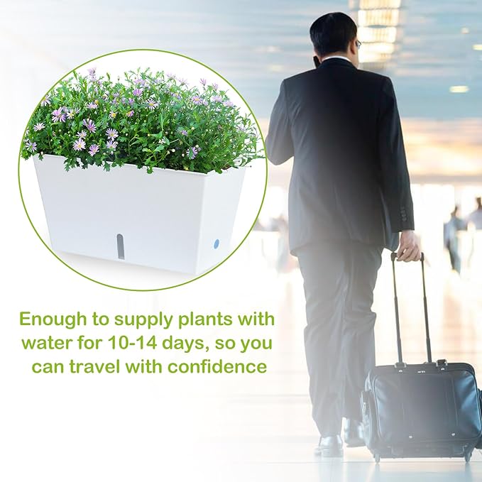 Window Box Planter 6 Pcs, 12.1 Inches Self Watering Plant Pots Rectangle Flower Pots with Drainage Holes and Breathable Trays, Vegetable Planters for Windowsill Patio Garden Balcony Porch Yard (White) - Bloomnest