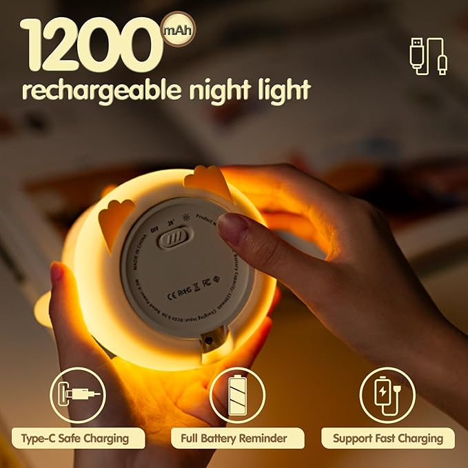 ATSUI Cute Capybara Night Light, LED Squishy Novelty Animal Lamp, Food Grade Silicone, 2 Level Dimmable, Breastfeeding Nursery Nightlight for Room Decor, Funny Gifts Stuff for Boys Girls Baby Children - Bloomnest