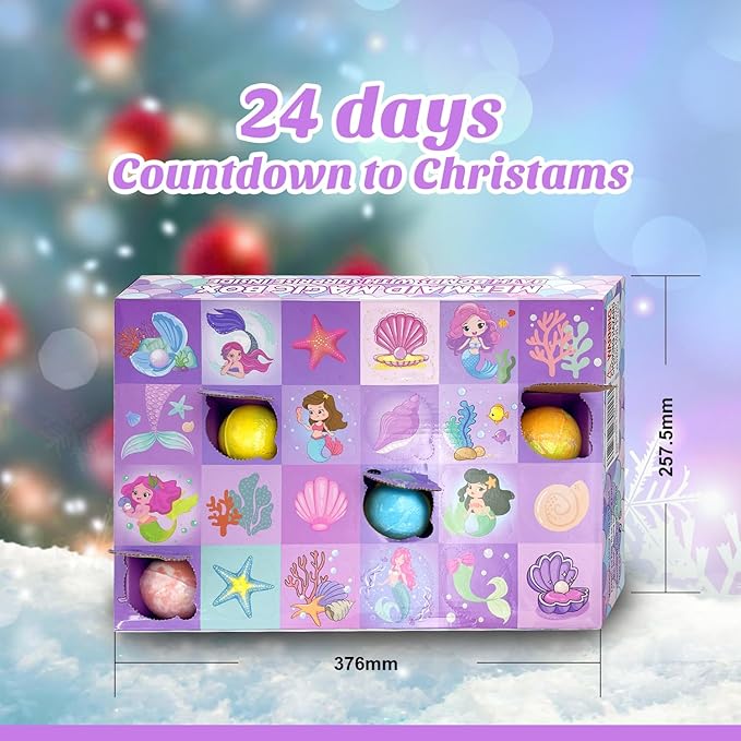 Mermaid & Unicorn Brand 24 Count Mermaid-Themed Kids Bath Bombs Set with Fruity Scents and Surprise Jewelry Inside