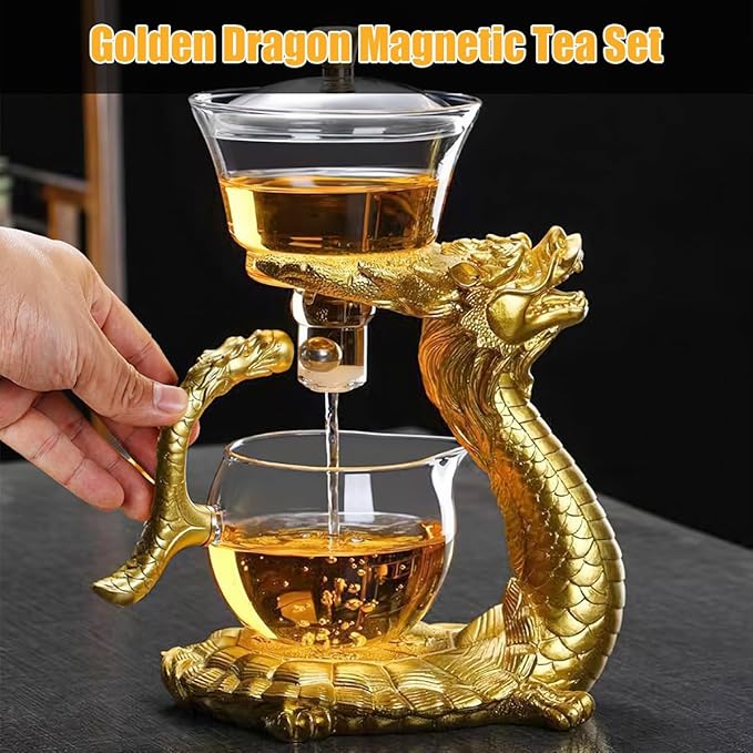 Glass Magnetic Tea Pot,Lazy Kungfu Drip Teapot with Infuser,Magnetic Water Diversion Rotating Cover Bowl Semi-Automatic Glass Teapot,Heat Resistant Kungfu Tea Set Coffee Set