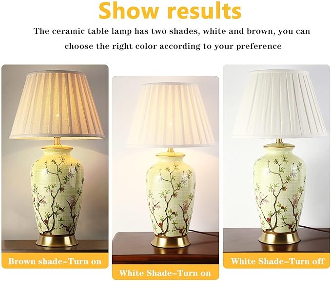 American Flower and Bird Ceramic Table Lamp, 27 Chinoiserie LED Table Lamp , Classic Cottage Bedside Desk Nightstand Lamp - Bloomnest