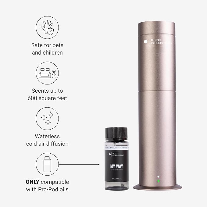 Hotel Collection Studio Pro Essential Oil Diffuser - 600 sq ft Coverage, Wired & Portable with Remote - Cold-Air Diffusion - Only Works with Pro Pod Bottles - Champagne - Bloomnest