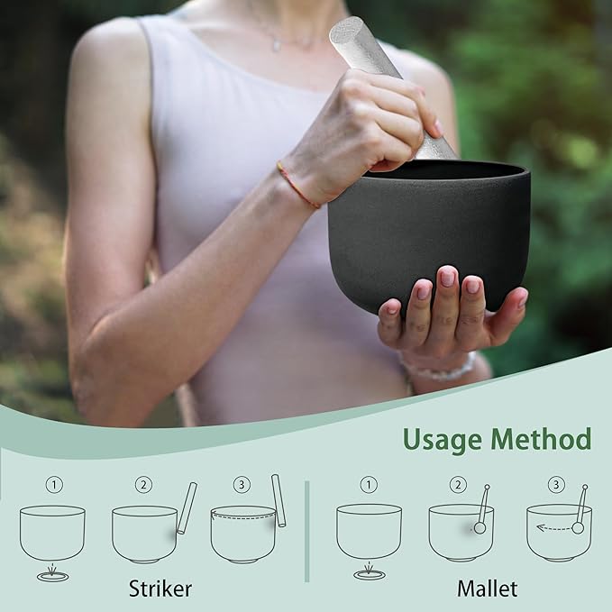 Ryan Dvan 7-12 Inch Black 7 Crystal Singing Bowl Set Frosted Quartz Crystal Sound Therapy Kit with Mallets 2 Cases O-Ring for Yoga Meditation Energy Balancing Reiki Healing - Bloomnest