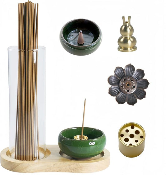 Incense Holder, 2-1Design, for Incense-Sticks,Cones,Ceramic Burner Bowl,for Zen Meditation,Yoga Desktop Decor,with Lotus Stand,Office,Home,Feng Shui & Spiritual Gifts(Natural) - Bloomnest