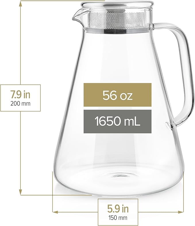 Teabloom One-Touch Tea Maker, 2-in-1 Teapot and Kettle with Stainless Steel Filter Lid for Loose Tea – Stain-free Borosilicate Glass Teapot (56 Oz) – Tea Connoisseur's Choice - Bloomnest