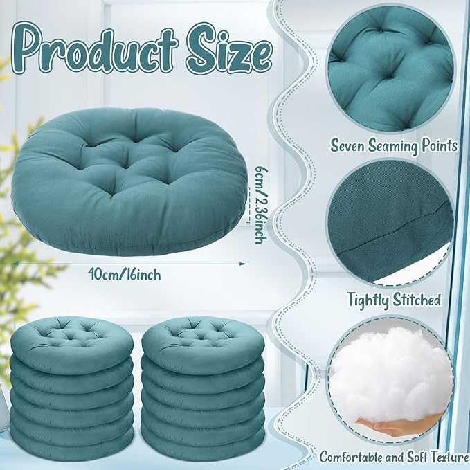 Fumete 12 Pcs Floor Pillows Cushions Seating 16 x 16 Inches Color Round Seat Reading Floor Chair Cushions for Kids Adults Classroom Home School Playing Supplies(Peacock Blue) - Bloomnest