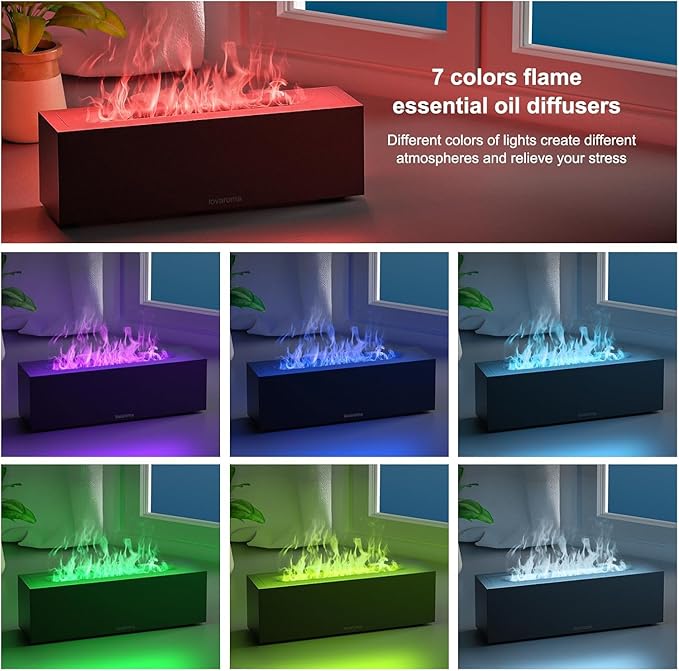 Flame Diffuser for Essential Oils - 200ml Ultrasonic Aroma Diffusers with 7 Color Flame Light Aromatherapy Diffuser & Cool Mist Humidifier for Home, Office, Bedroom, Type-c Cable, Auto-Off Protection - Bloomnest