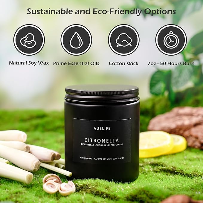 Citronella Candle | Outdoor Candles, Citronella Scented Candles for Indoor Outdoor Use, Lemongrass Scent for Yard Patio, Summer Candle Gifts for Camping Picnic Room - 7oz, Soy Wax, 50H Burn Time - Bloomnest