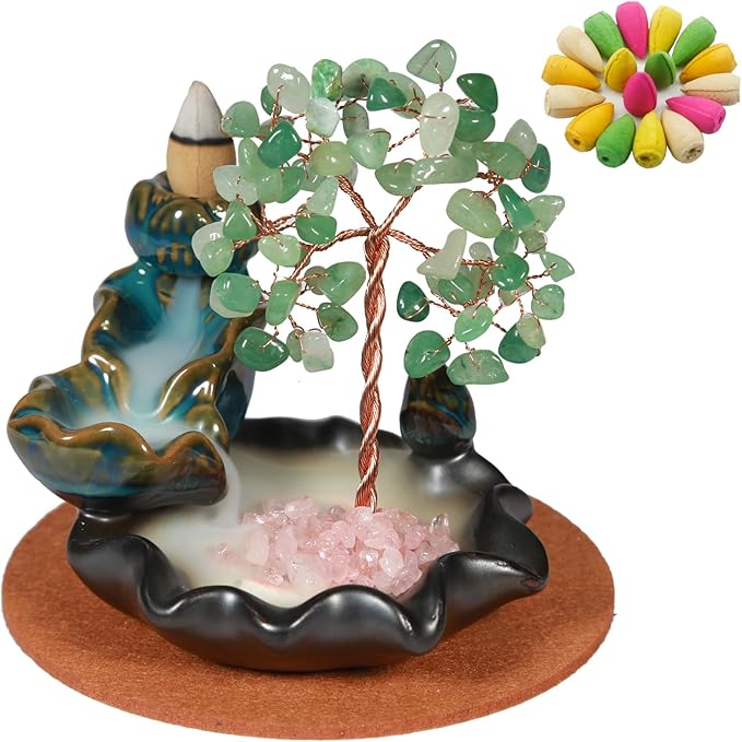 Backflow Incense Burner, Waterfall Incense Holder, Gemstone Money Tree Home Decoration, Office Desk Accessories for Women, House Warming Gifts New Home Fathers Day Dad Gifts - Bloomnest